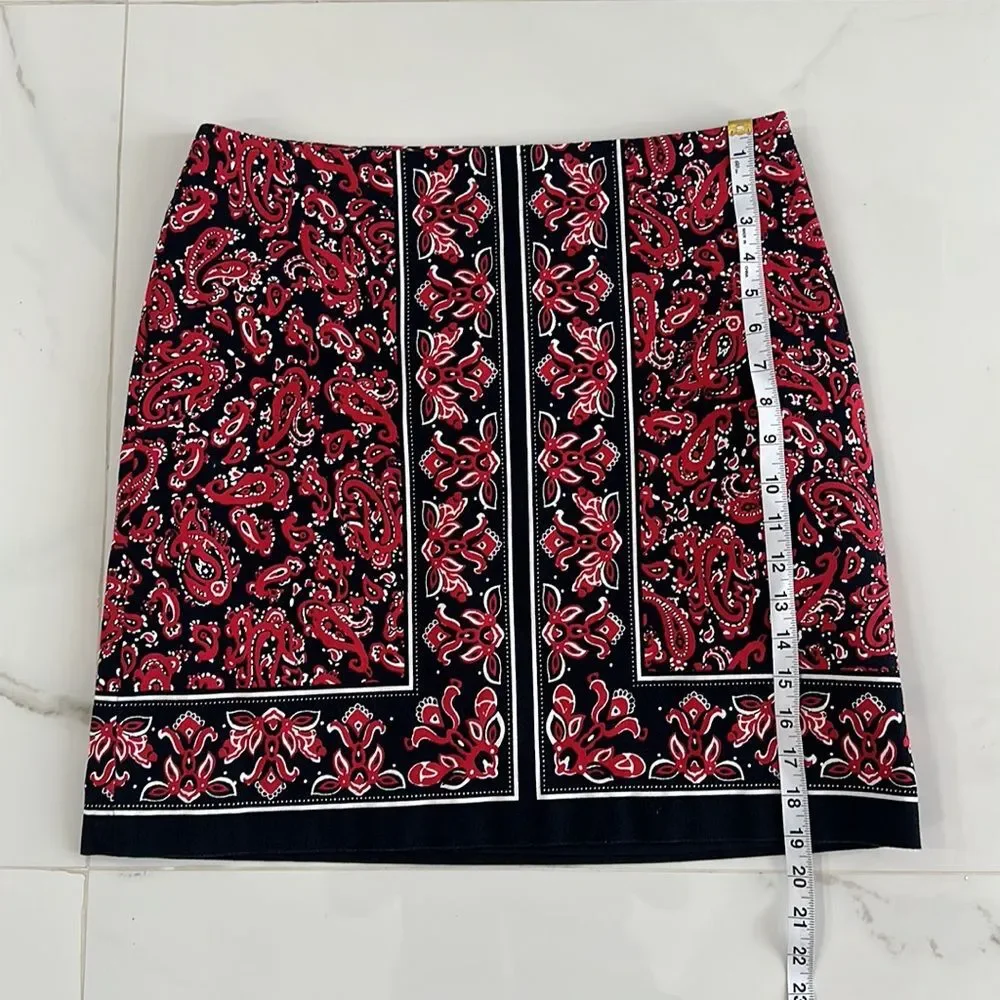 Talbots Skirt Navy/Red/White Paisley Print. Size 10